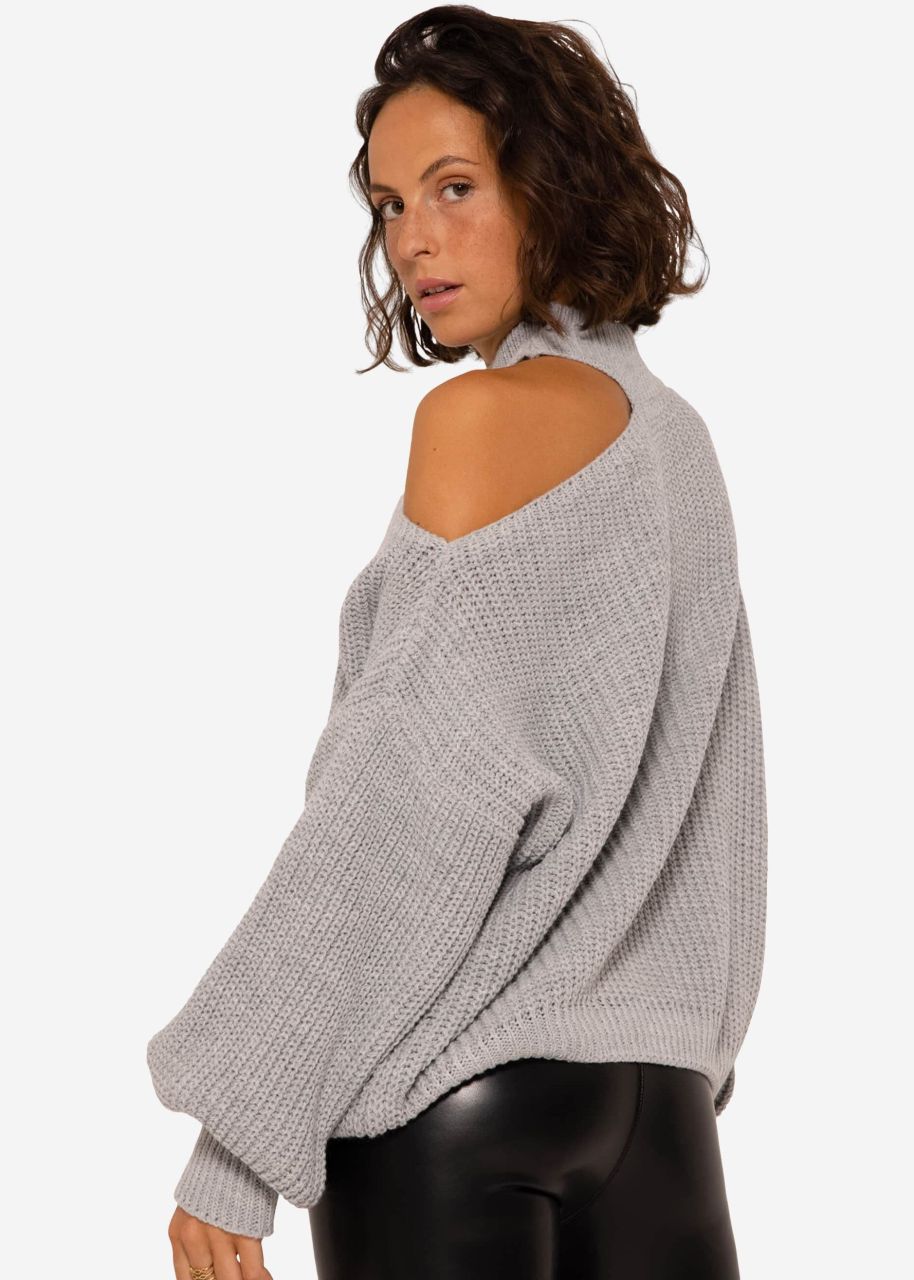 Oversize Cut-Out Pullover - grau