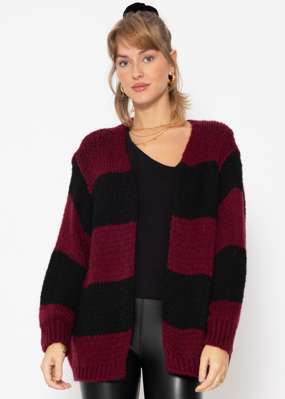 Gestreifter oversize Cardigan - burgundy-schwarz