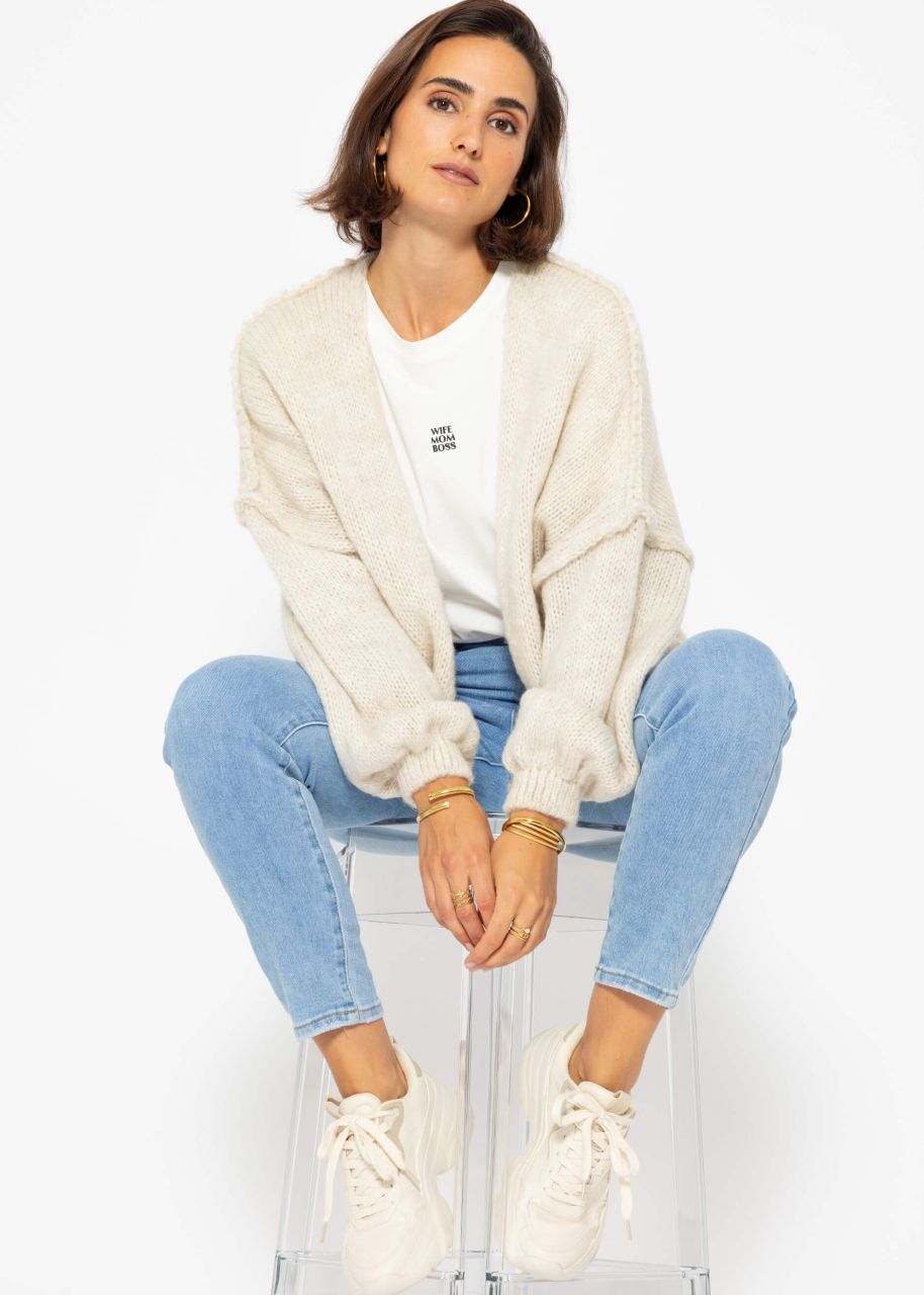 Lässiger Cardigan mit Außennähten - beige