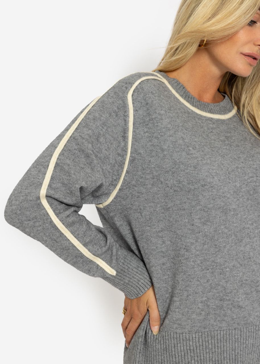 Pullover mit Zierblenden - grau-beige