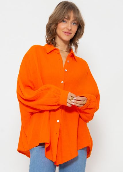 Musselin Bluse oversize, kurz, orange