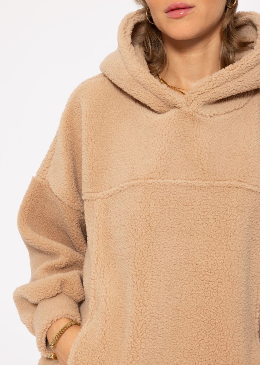 Oversize Teddy Hoodie mit Taschen - beige