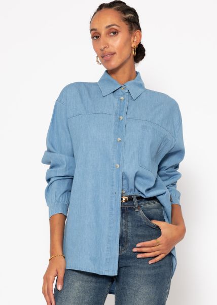 Lässige Denim Hemdbluse mit Brusttasche - blau