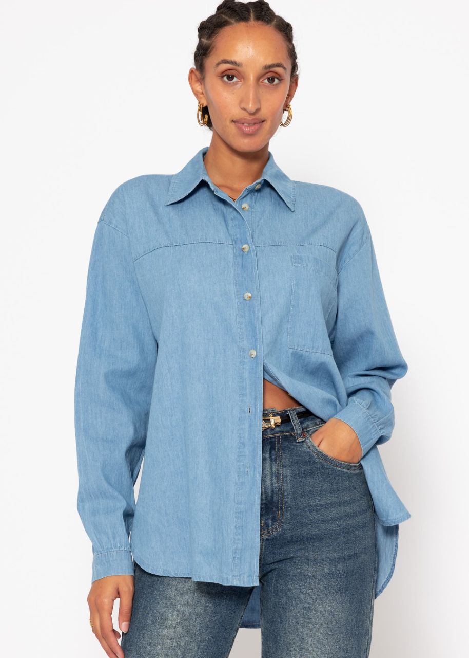 Lässige Denim Hemdbluse mit Brusttasche - blau