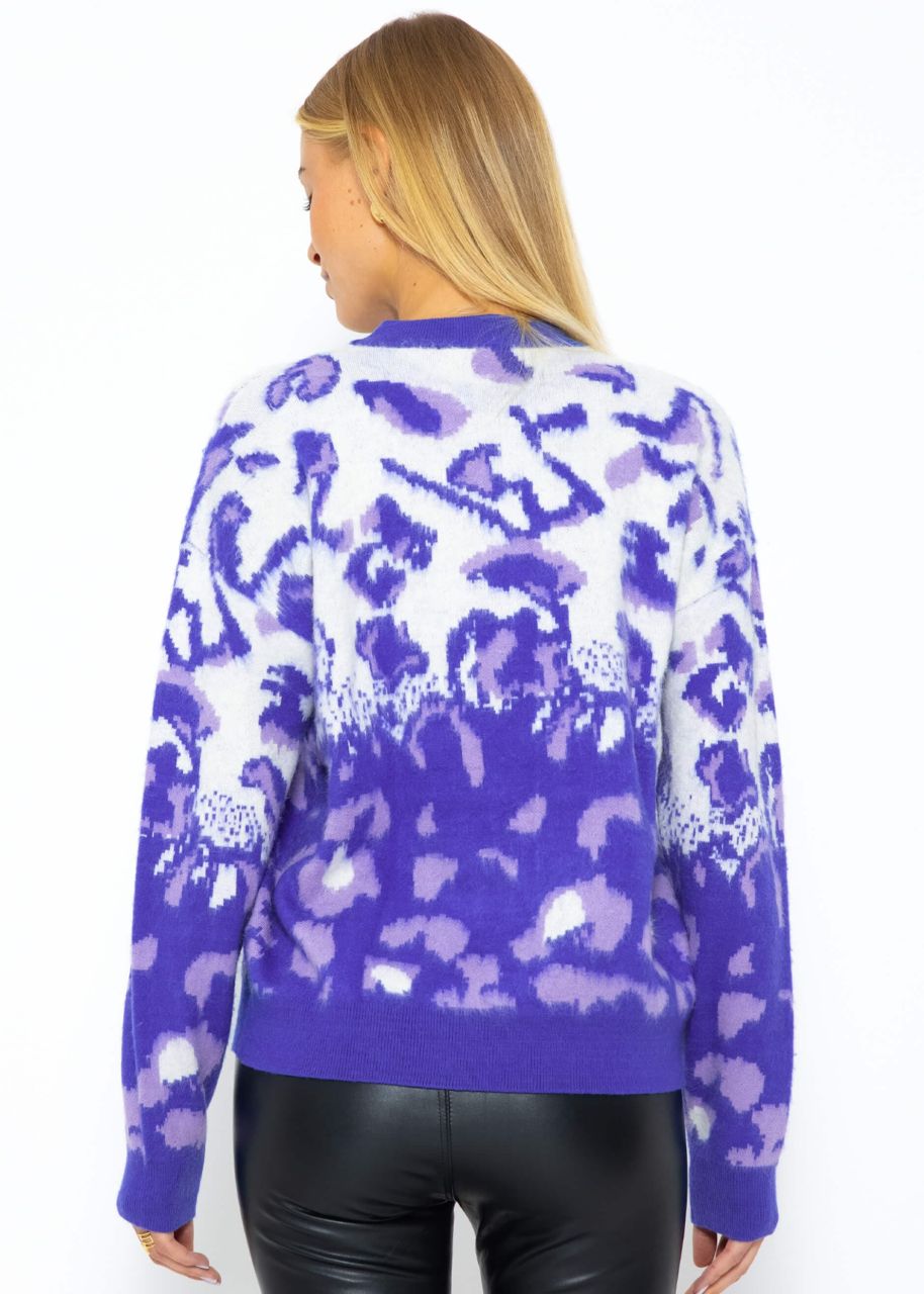 Strickpullover mit Leopard-Muster - blau