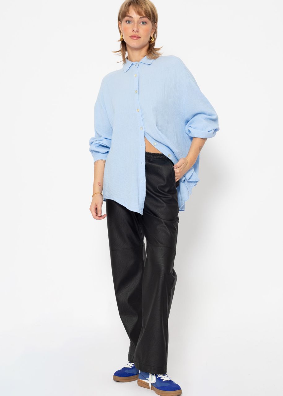 Musselin Bluse oversize, kurz, hellblau