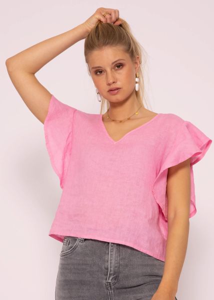 Leinen Shirt mit Volants, rosa