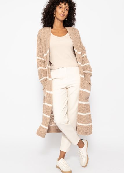 Langer Cardigan mit Streifen - beige-offwhite