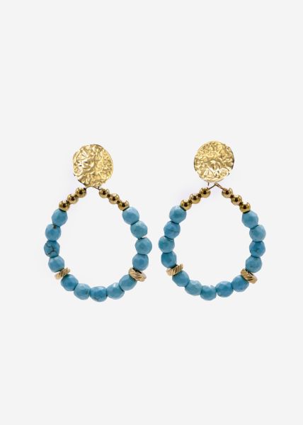 Ohrstecker gold mit echten Perlen, blauer Turquoise