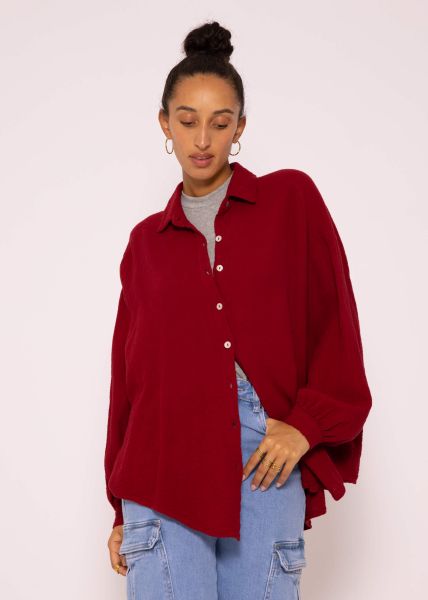 Musselin Bluse oversize, kurz, dunkelrot