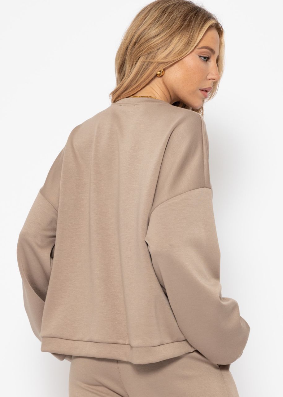 Softes Sweatshirt mit Teilungsnähten - taupe