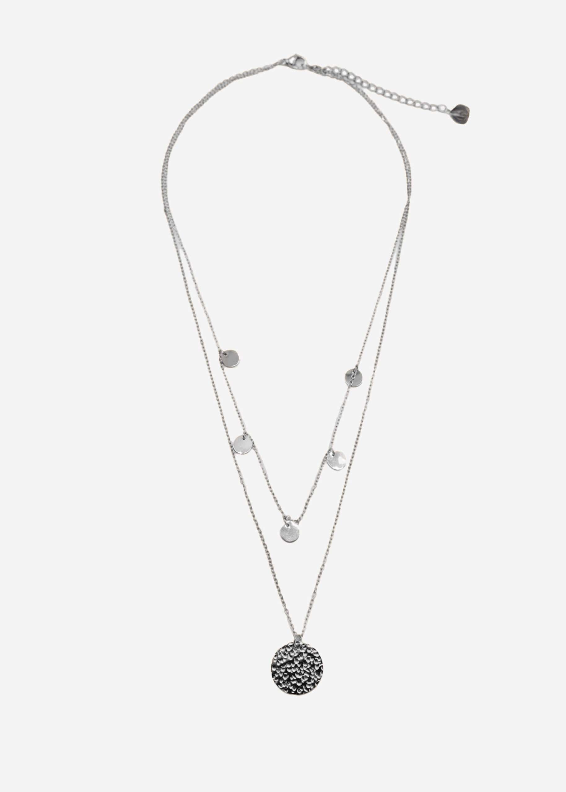 Kombinierte Kette mit Anhänger und zarten Plättchen - silber
