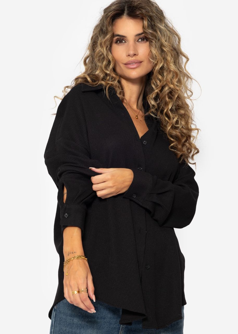 Oversize Waffelpiqué Bluse - schwarz