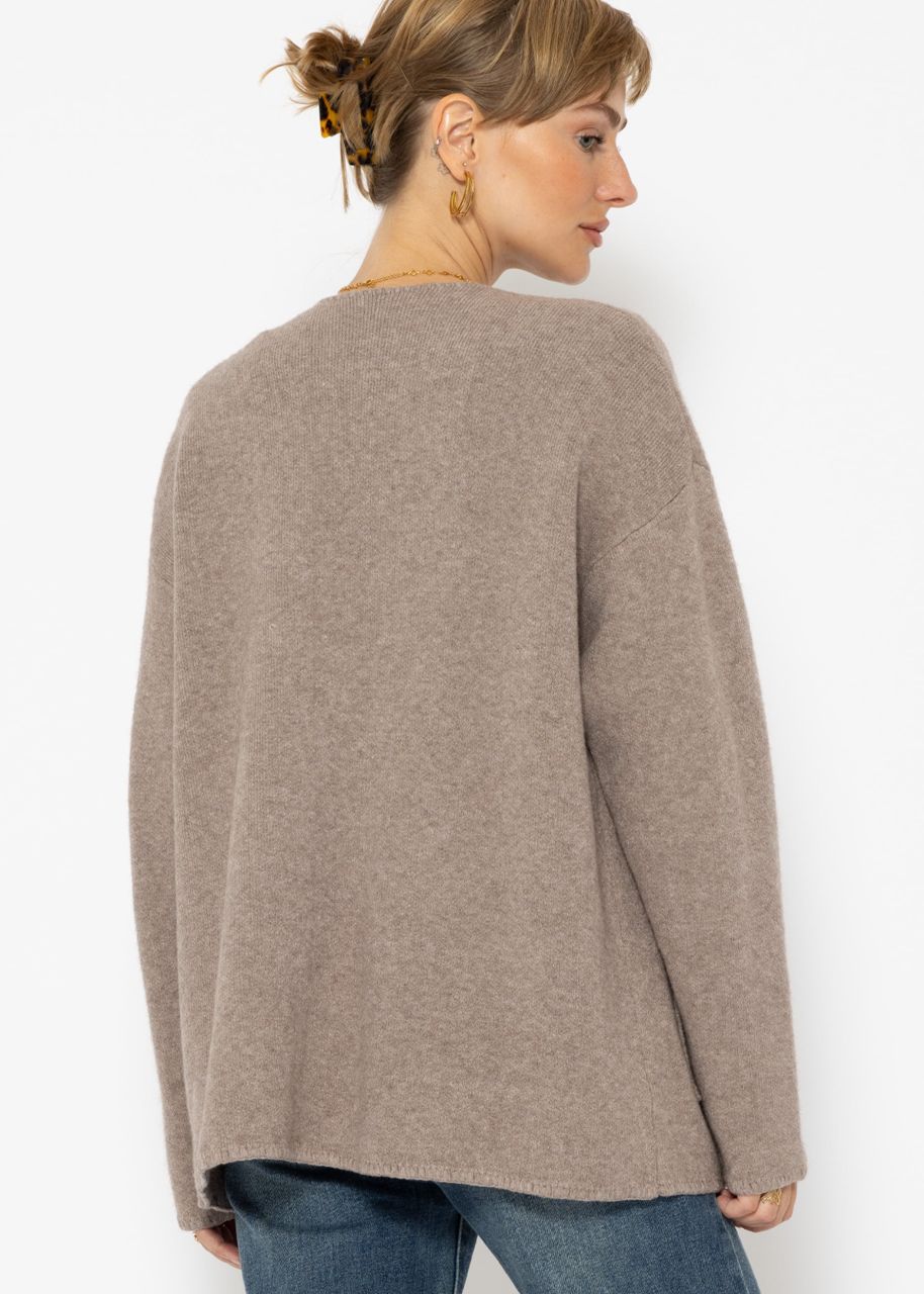 Offener Cardigan mit aufgesetzten Taschen - taupe