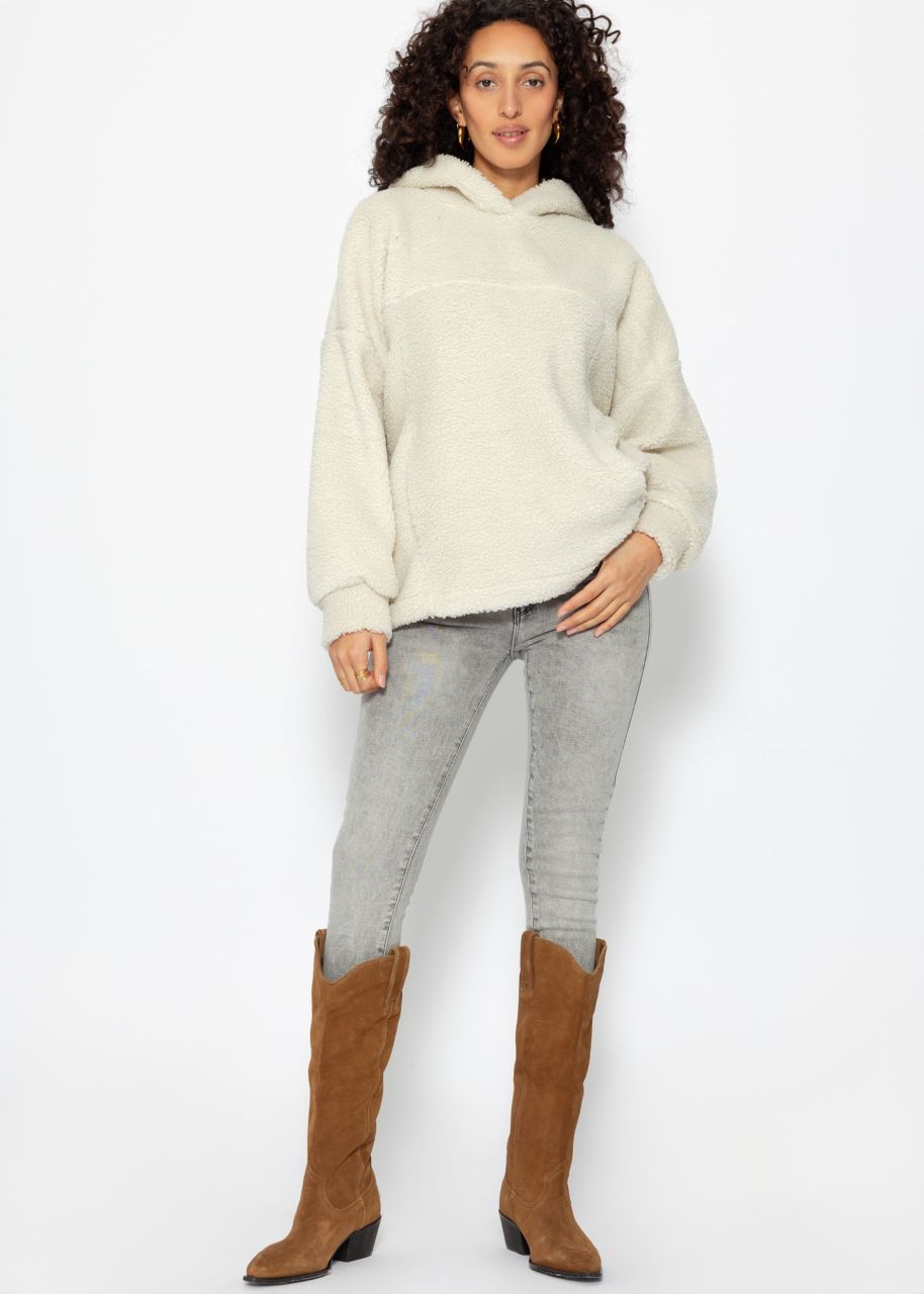 Oversize Teddy Sweatshirt mit Kapuze - offwhite