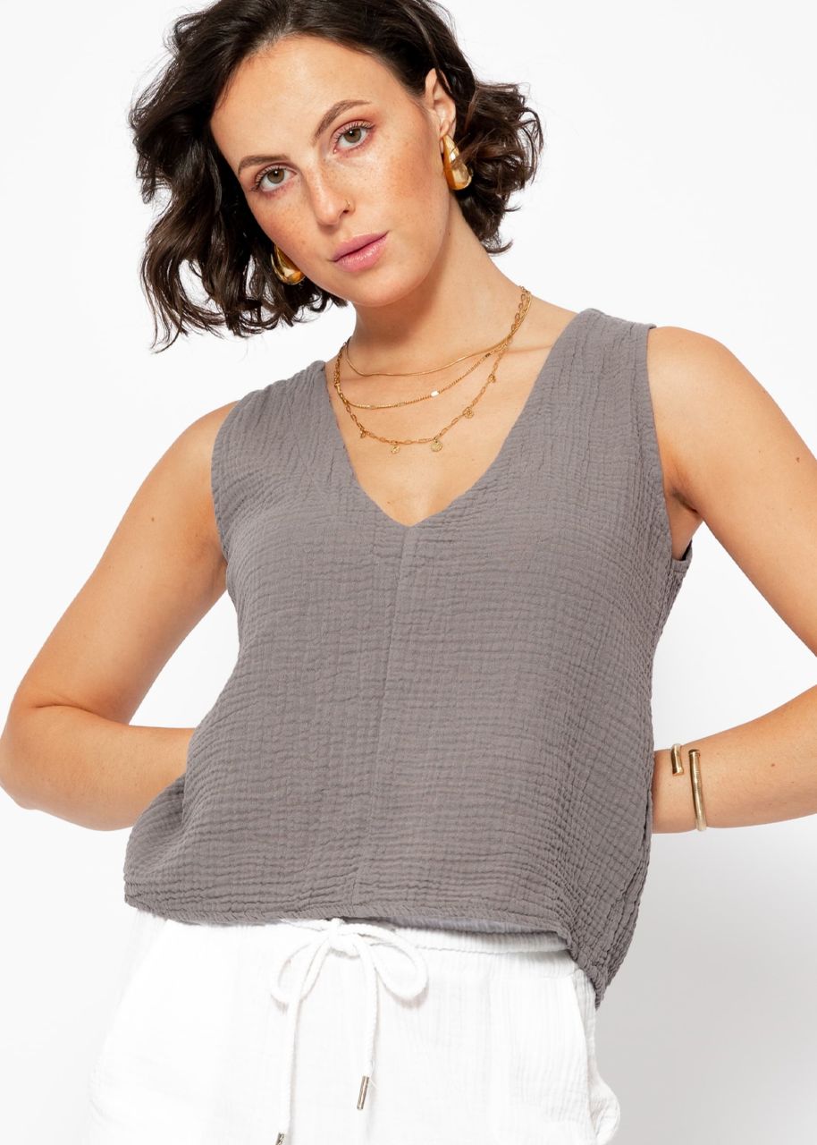 Musselin Top mit V-Ausschnitt - taupe