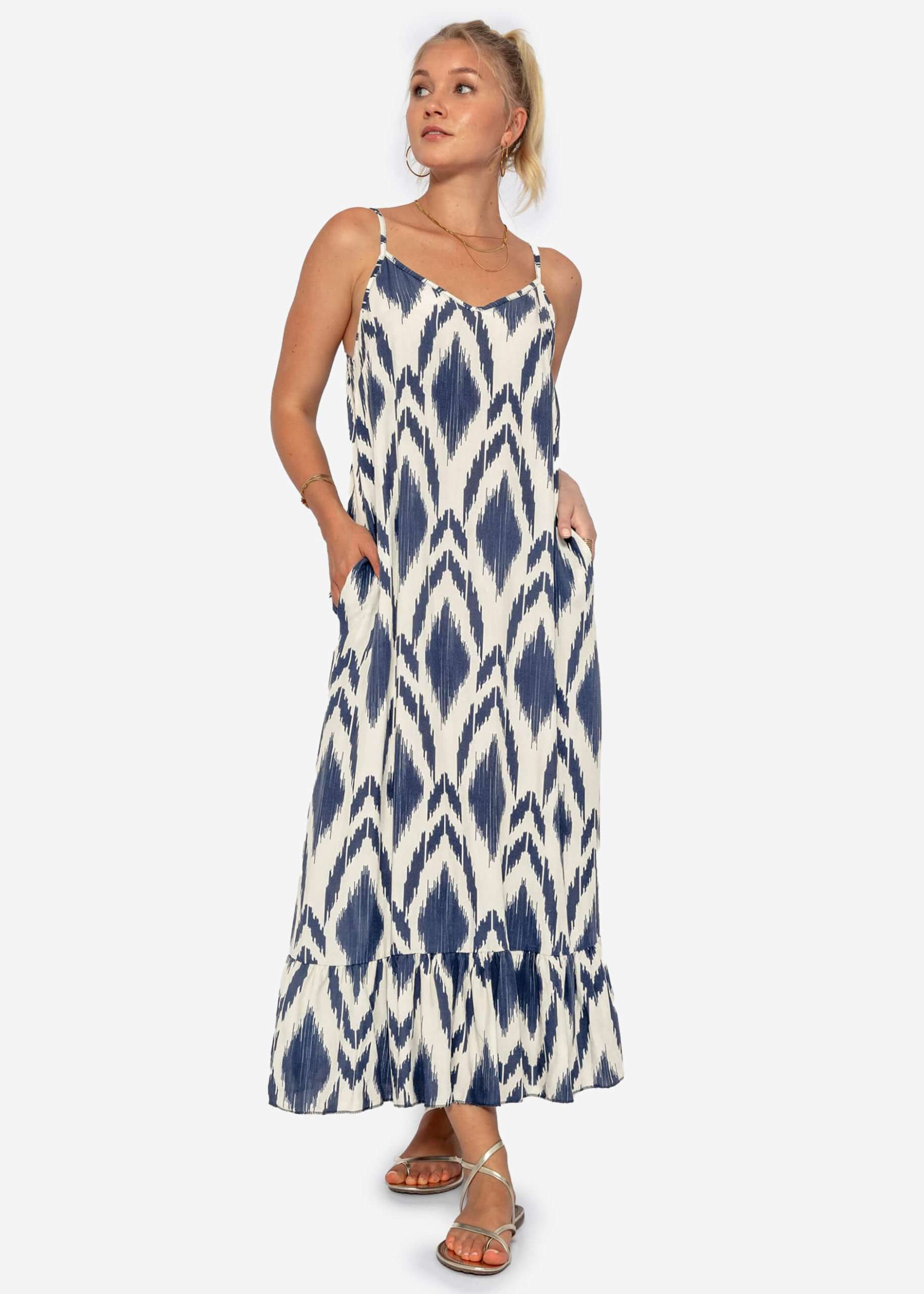 Maxi Kleid mit Print - offwhite-blau