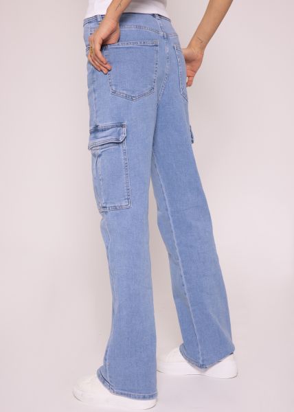 Straight Leg Cargo Jeans, blau