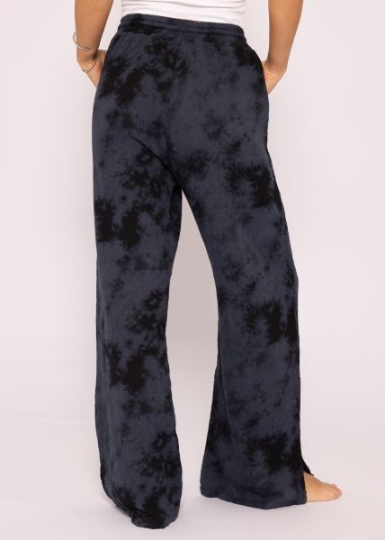 Musselinpants mit Batik-Print, schwarz