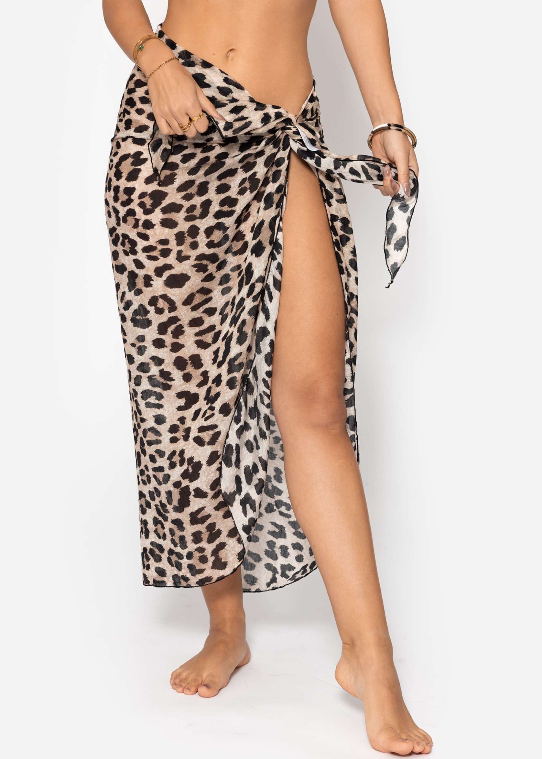 Pareo mit Leo-Print - beige