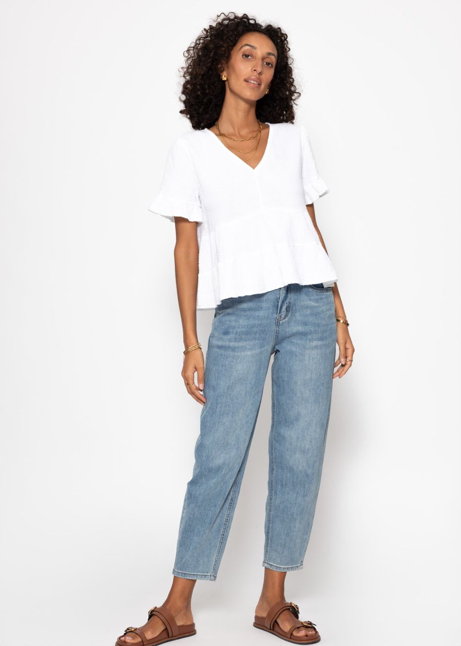 Musselin Shirt mit Volants - weiß