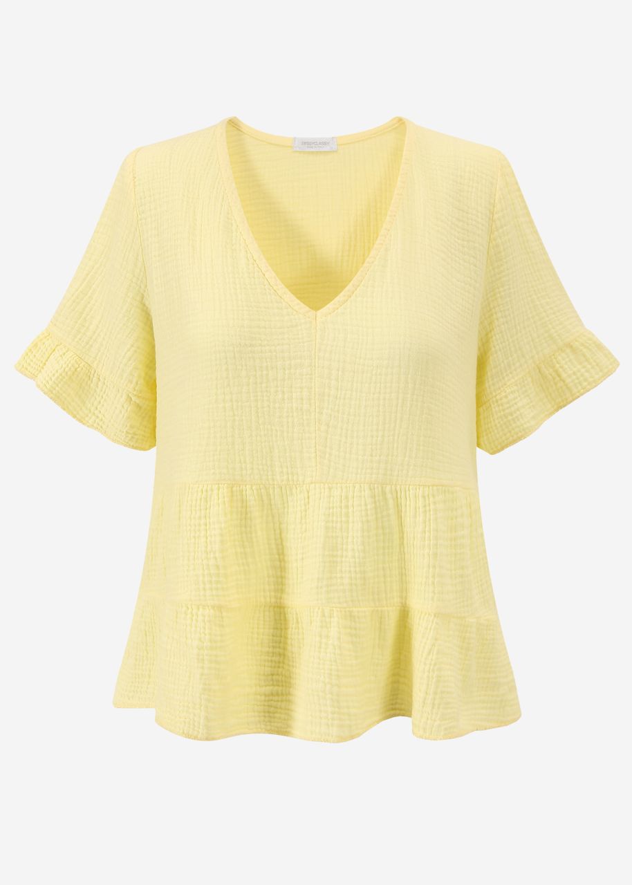 Musselin Shirt mit Volants - buttergelb
