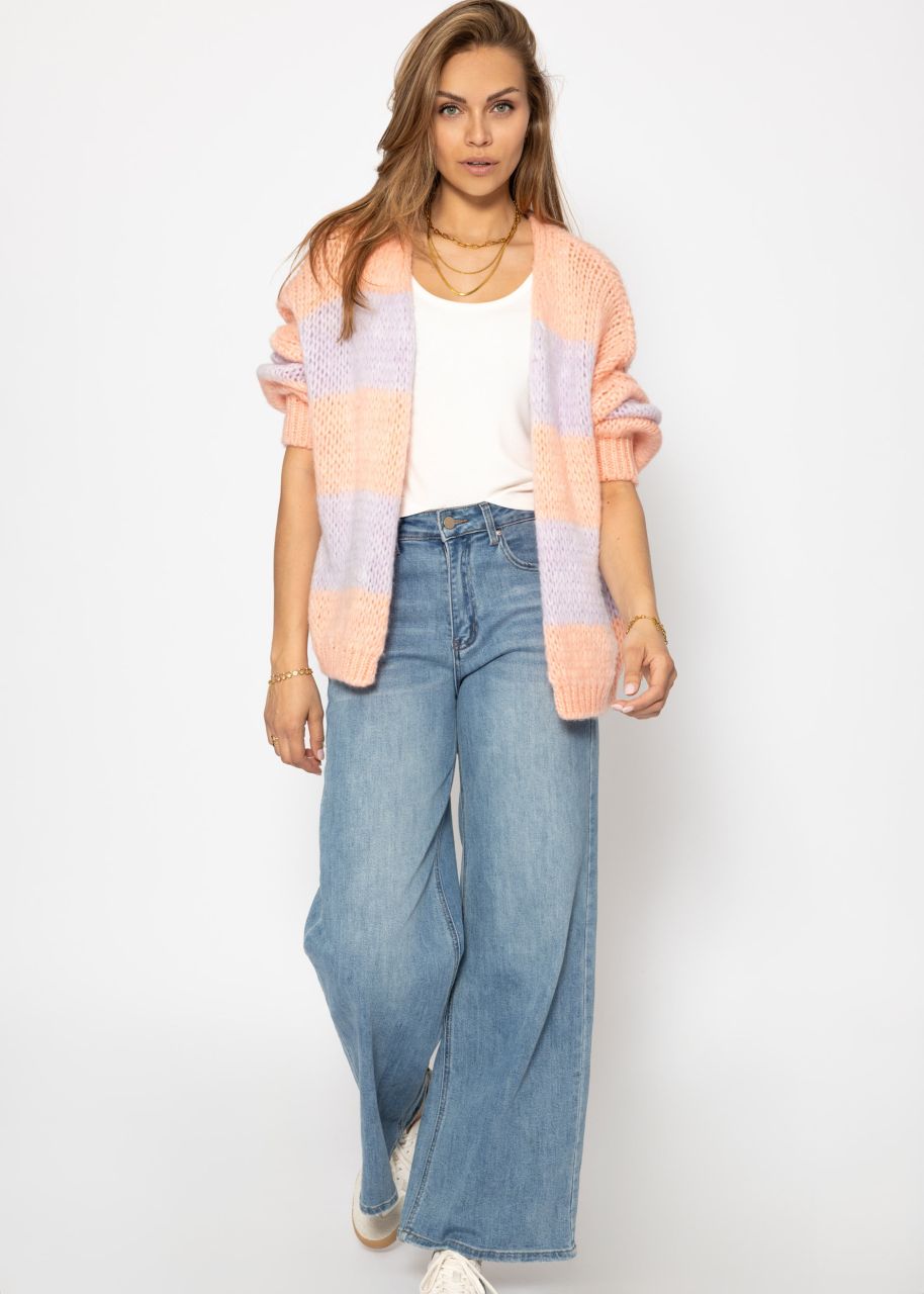 Gestreifter oversize Cardigan - peach-flieder