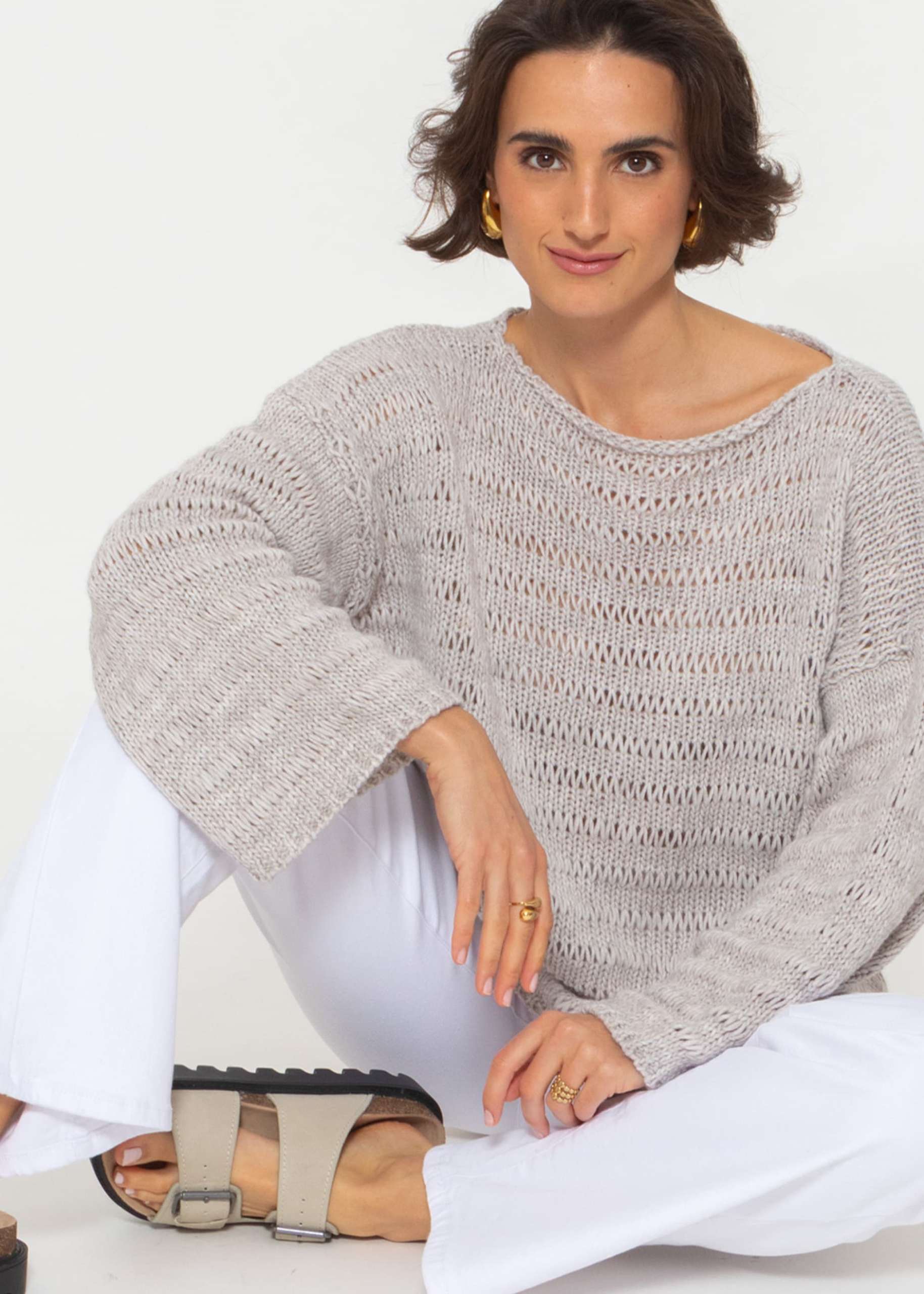 Pullover mit weiten Ärmeln - grau