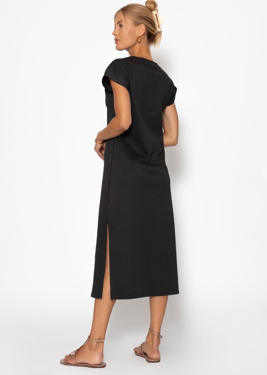 Langes Sweatkleid mit Schlitz - schwarz