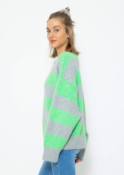 Pullover mit Blockstreifen - grün-grau