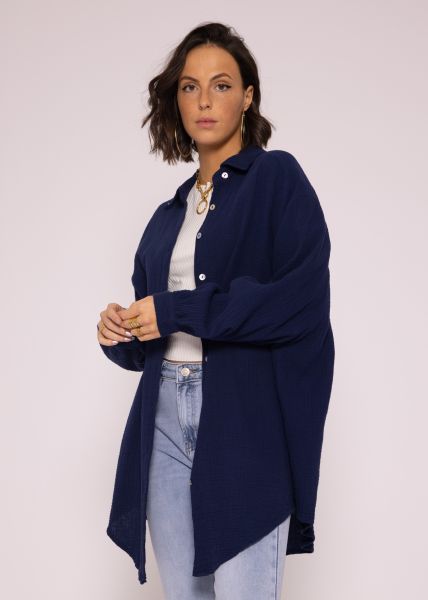 Musselin Bluse oversize, dunkelblau
