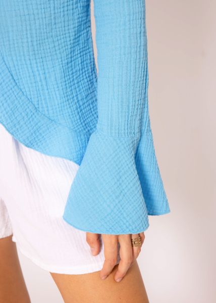 Musselin Cardigan mit Volants, blau