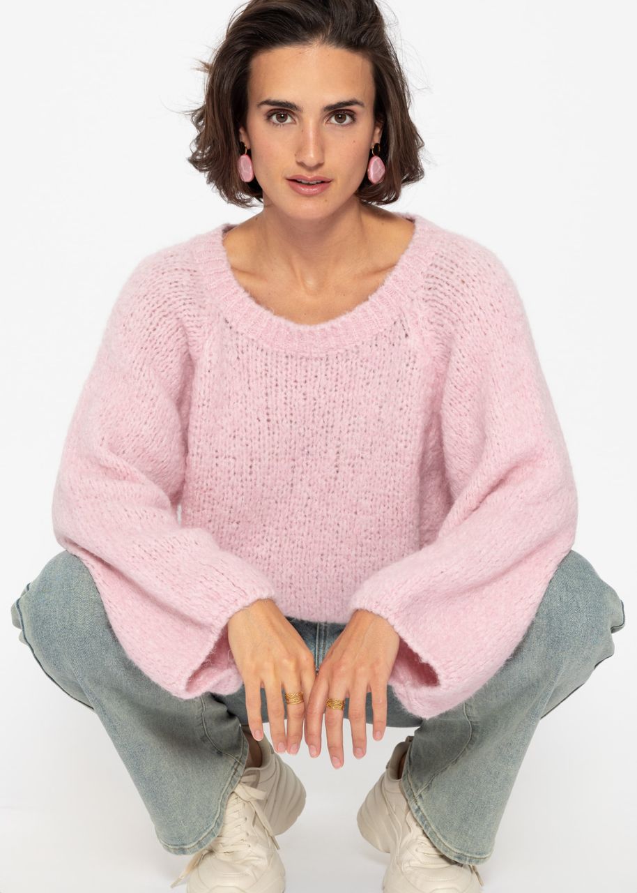 Pullover mit weitem Rundhalsausschnitt - rosa