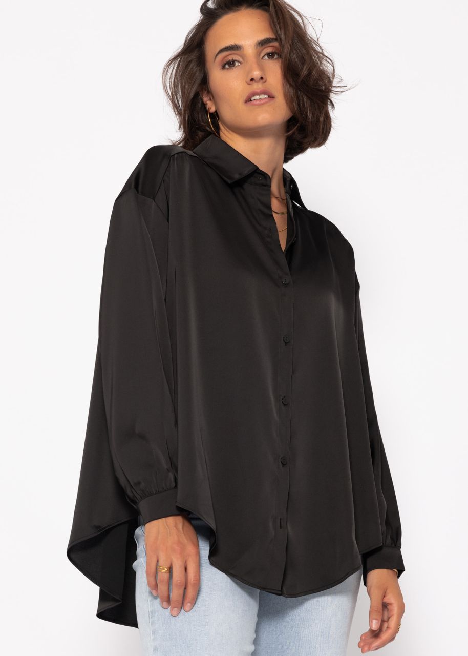 Oversize Satin Bluse - schwarz