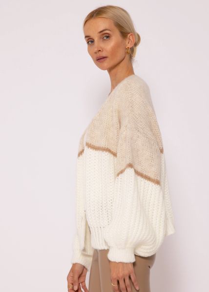 Lose fallender Cardigan - beige-camel-offwhite