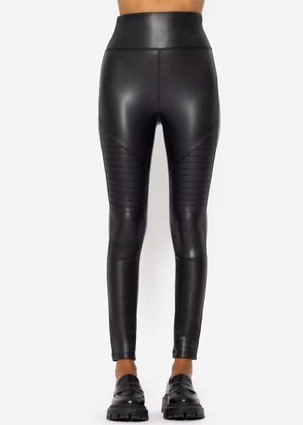 High-Rise Thermo Biker Lederleggings - schwarz