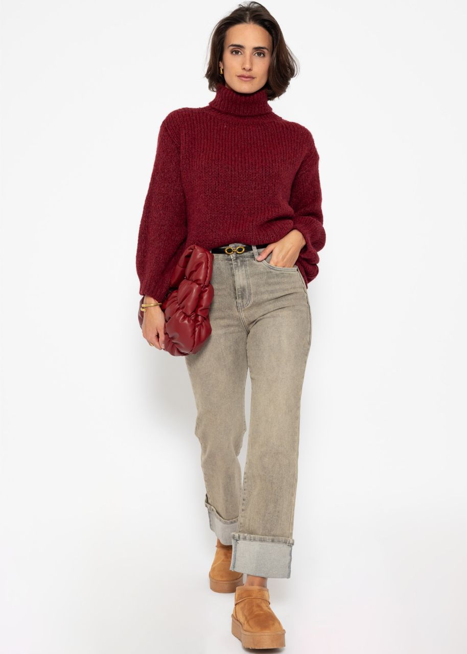 Oversize Rollkragenpullover - burgundy