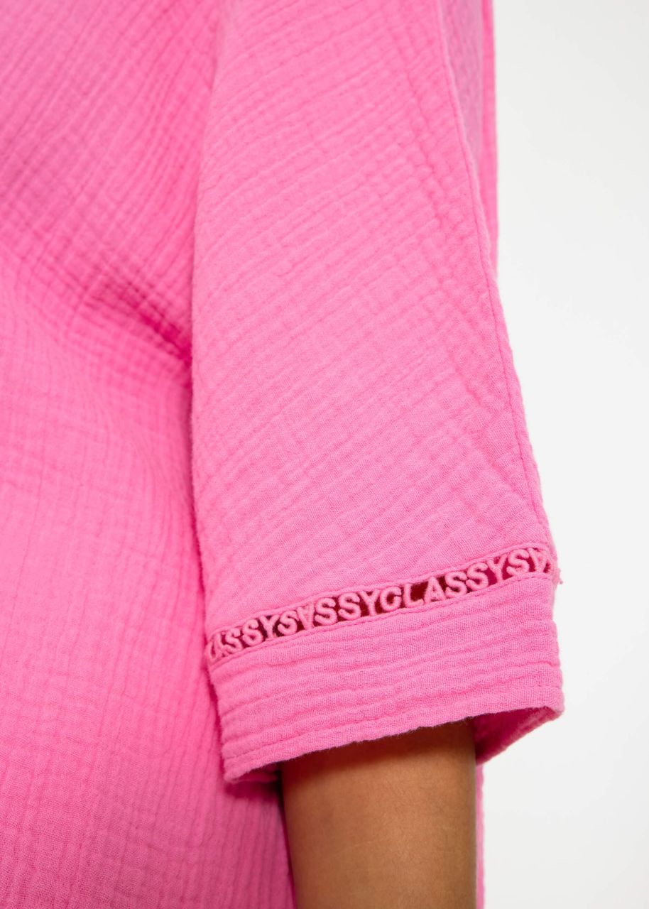 Musselin Pyjamashirt mit Spitzenborte - pink