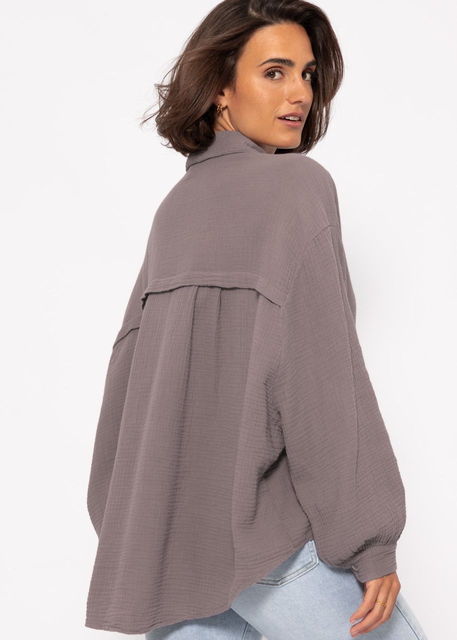 Musselin Bluse oversize, kurz, taupe