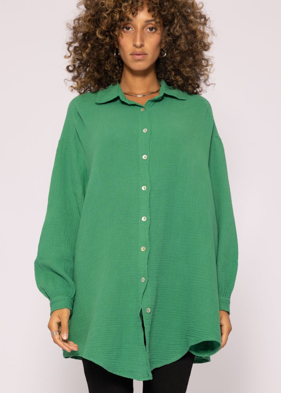Ultra oversize Musselin-Blusenhemd, grün