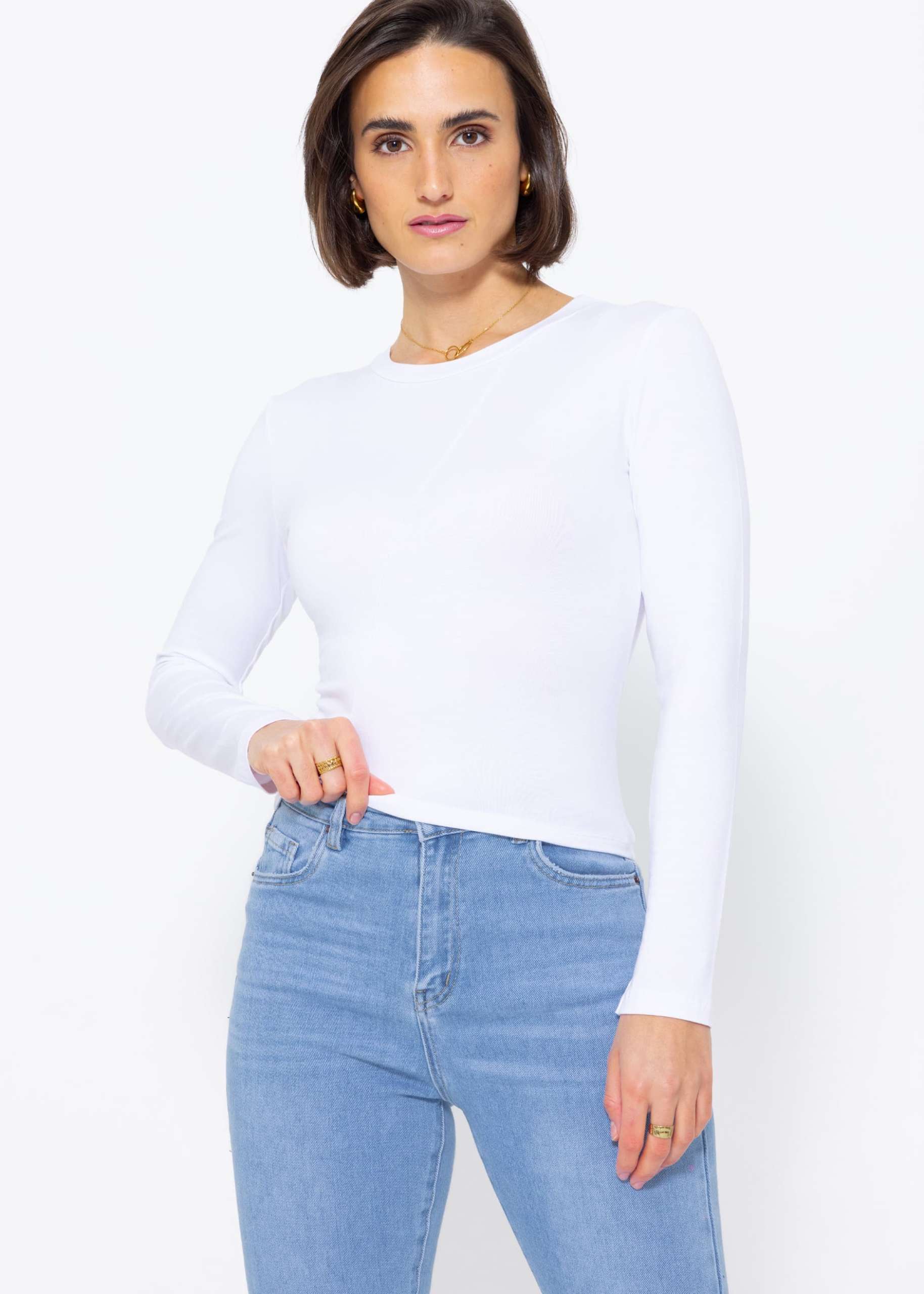 Langarmshirt mit diagonaler Biese, offwhite