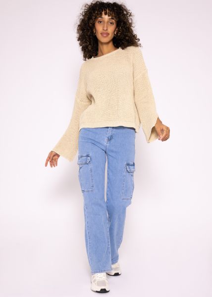Lässiger Pullover mit weiten Ärmel, beige