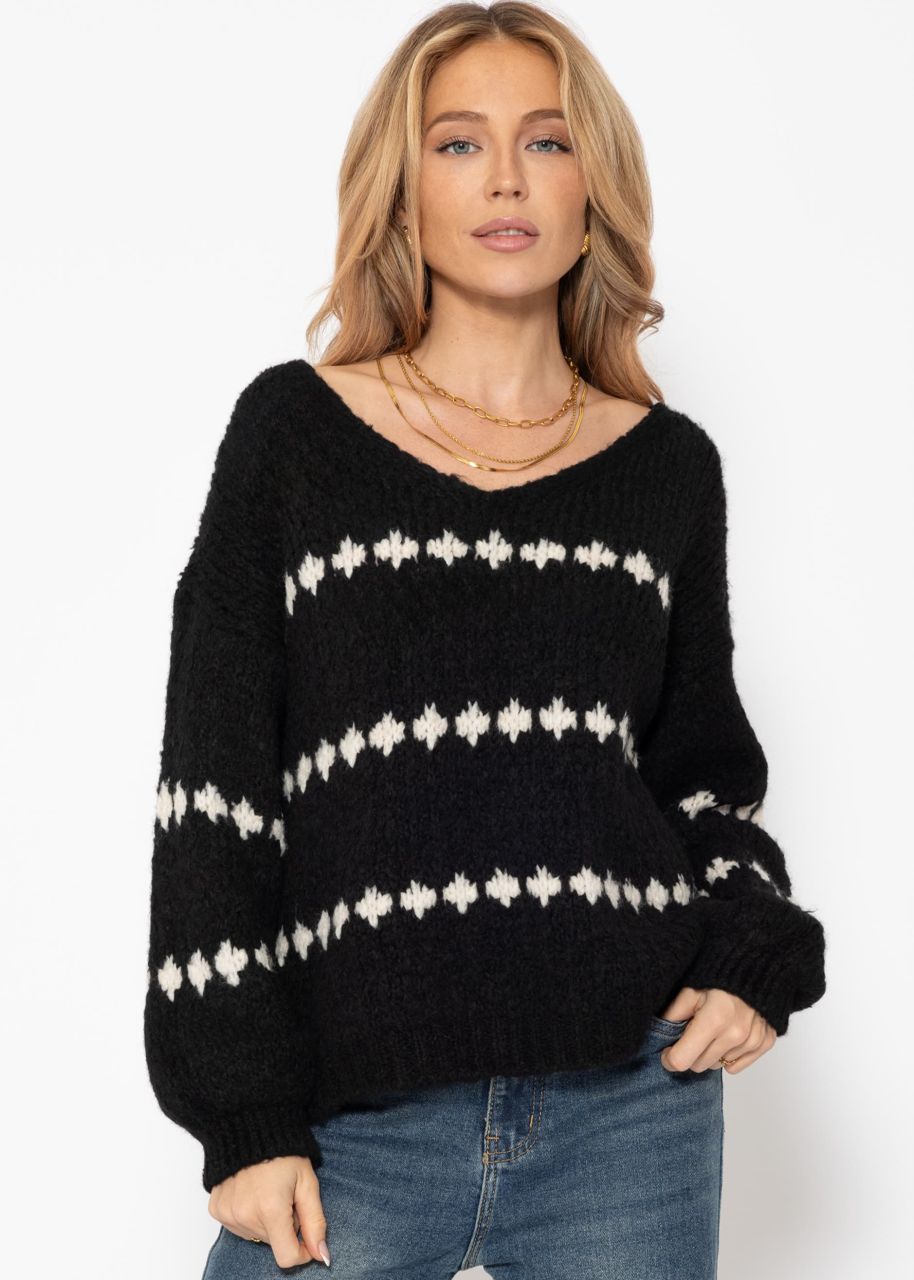 Pullover mit Fantasie-Streifenmuster - schwarz