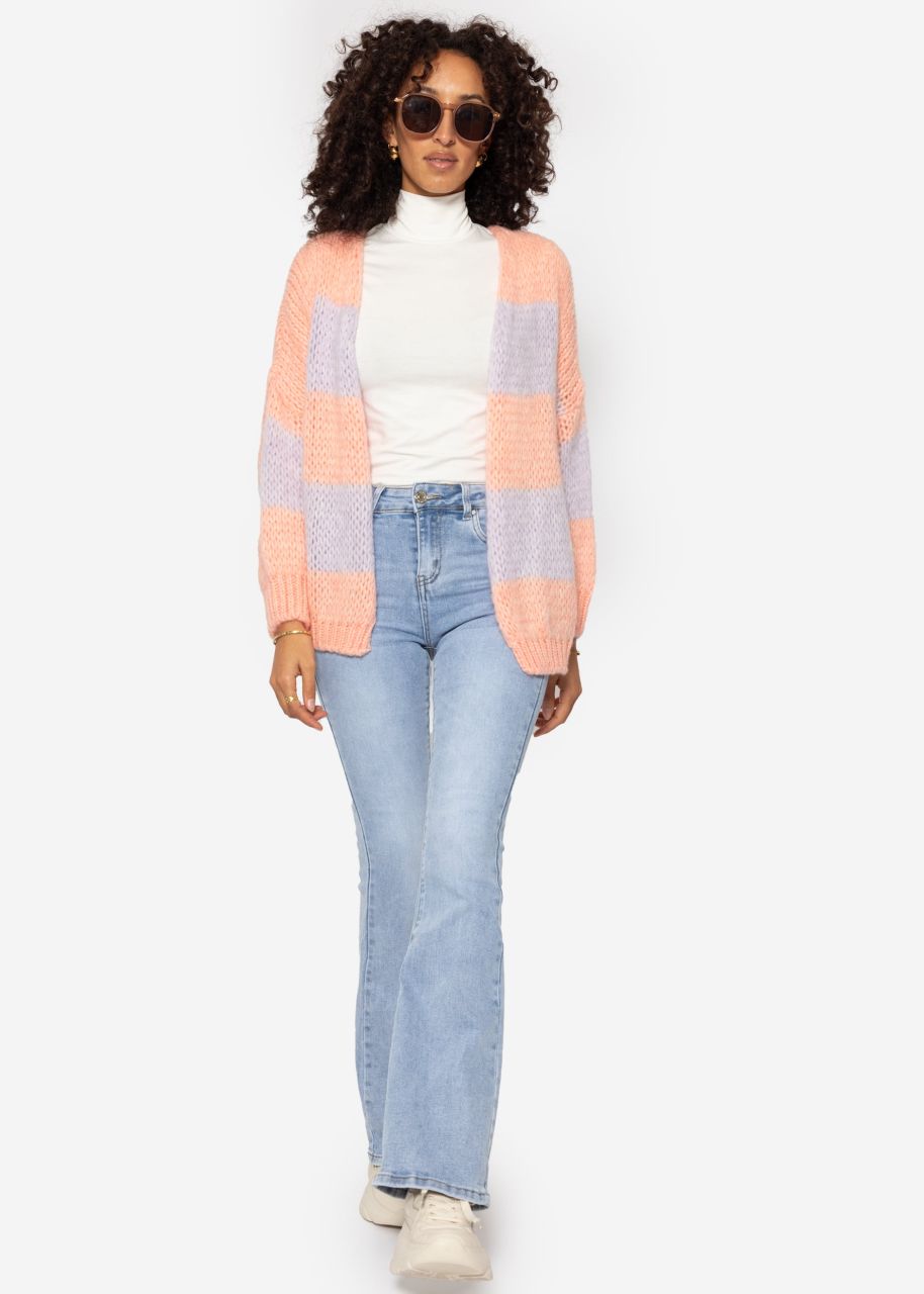 Gestreifter oversize Cardigan - peach-flieder