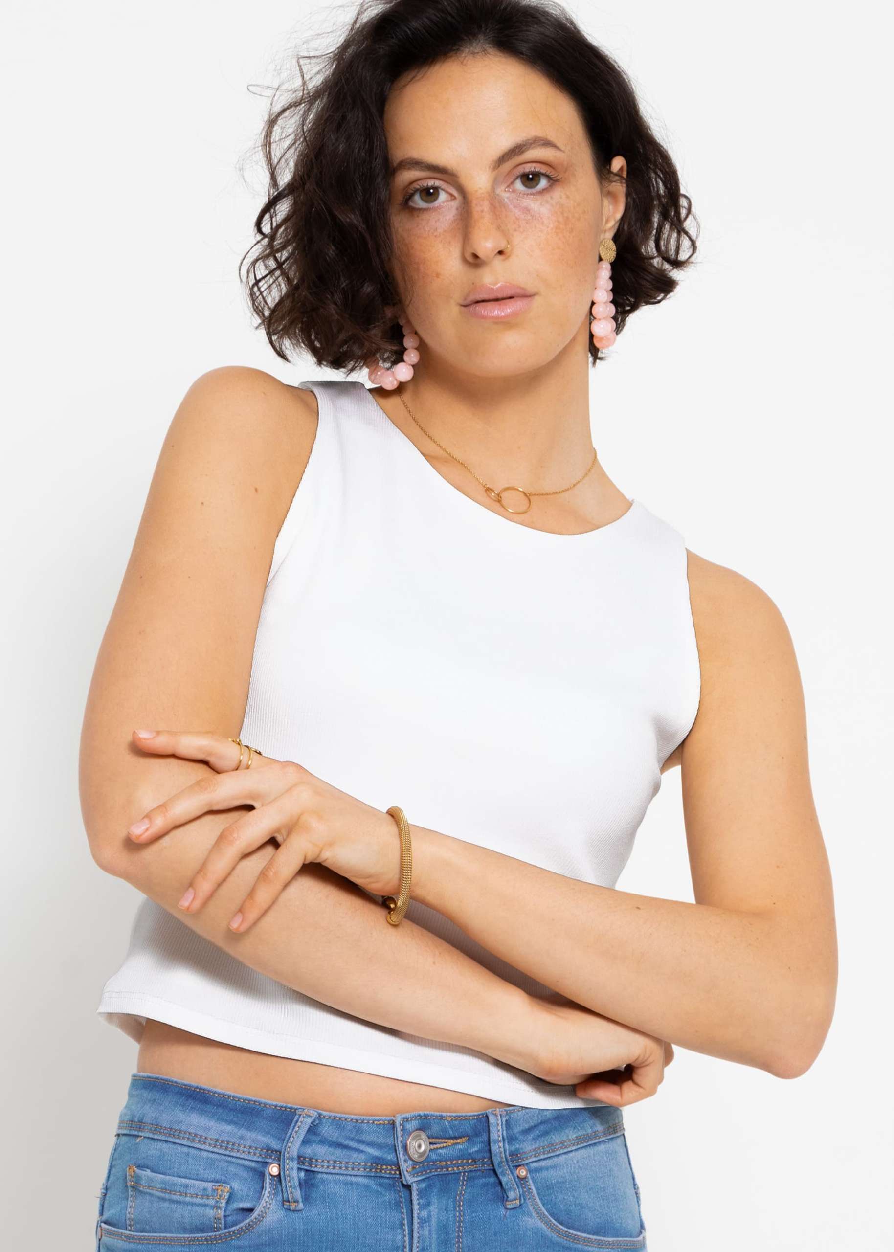 Doppellagiges, geripptes Tank Top - offwhite