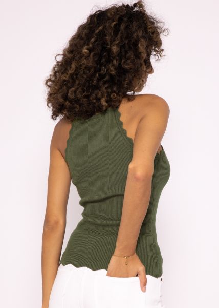 Strick Top mit Bogenkante, khaki