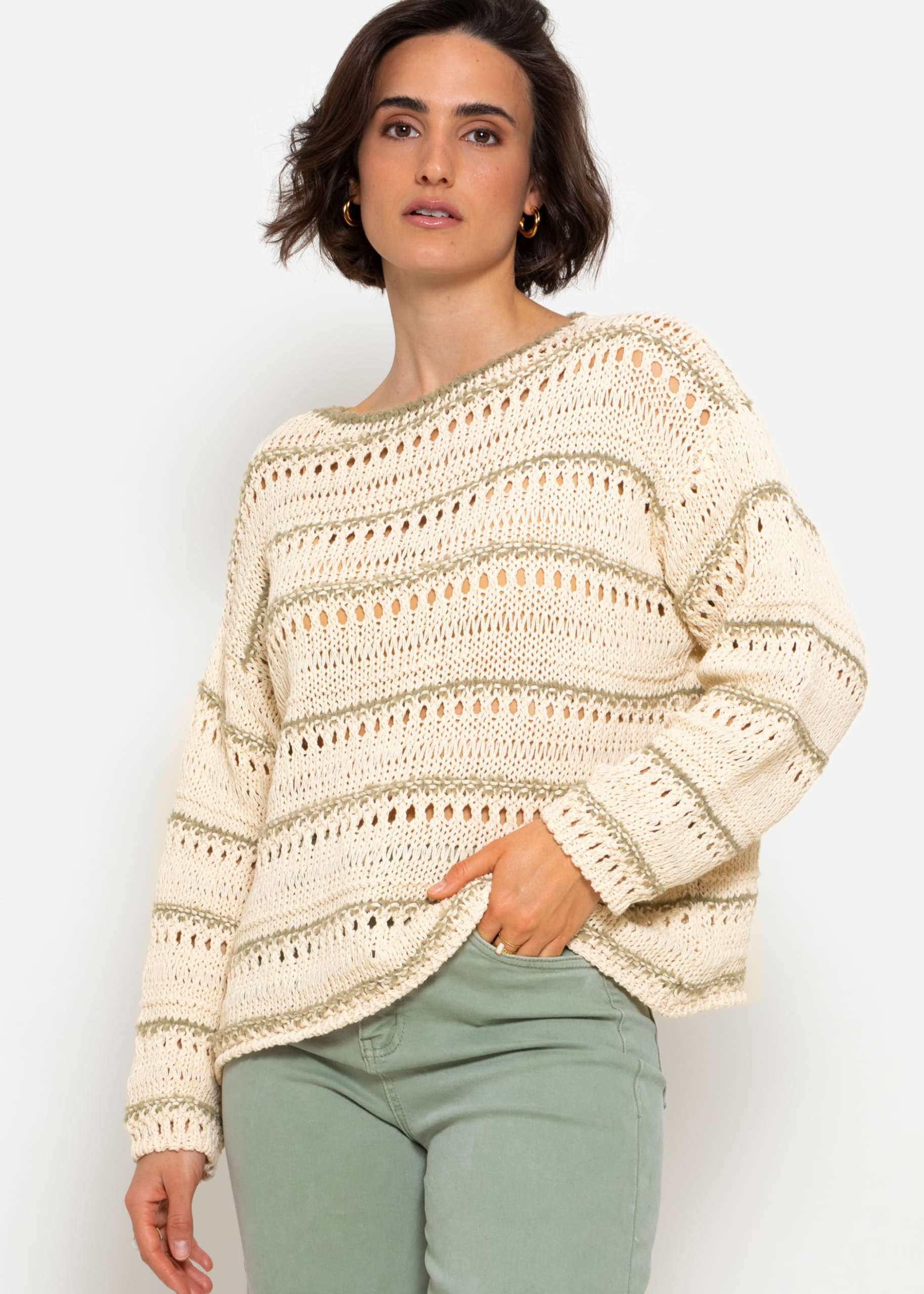 Pullover mit Ajour Muster - beige-khaki