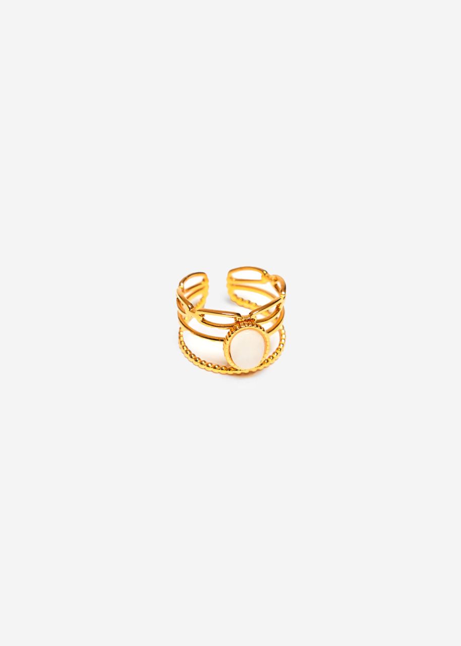 Dreigliedriger Ring mit weißem Schmuckstein - gold