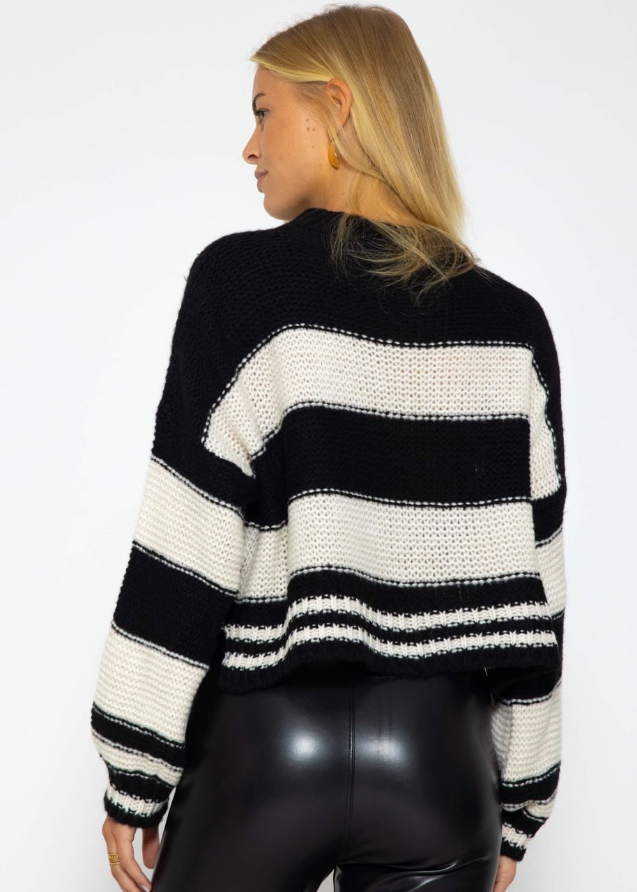 Crop Pullover mit Blockstreifen, schwarz-offwhite