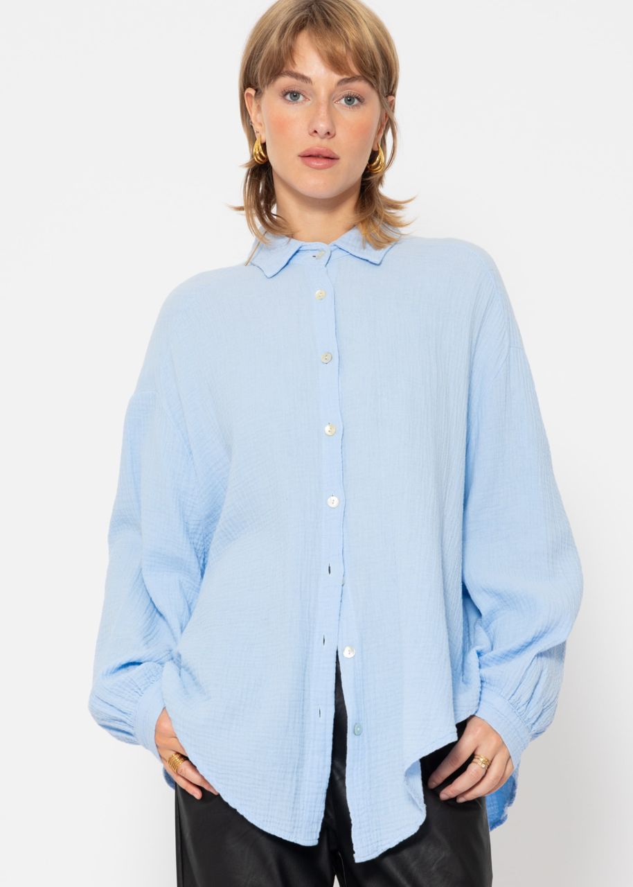 Musselin Bluse oversize, kurz, hellblau